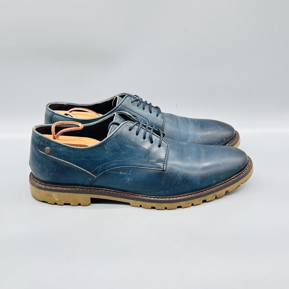 Base London Shoes Mens 11 Blue Leather Bunker Casual Sneakers Comfort Walking